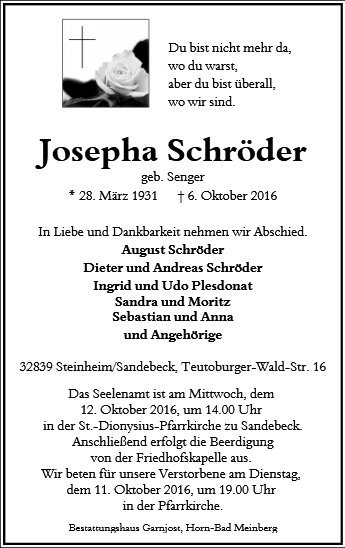 Erinnerungsbild für Josepha Schröder